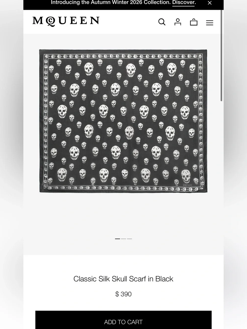 Alexander McQueen Black and White Skull Silk Scarf
